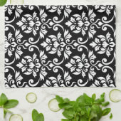 Feuille Damask Big Pattern White on Black Geschirrtuch (Gefaltet)
