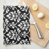Feuille Damask Big Pattern White on Black Geschirrtuch (Viertel Falte)