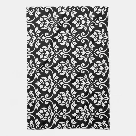 Feuille Damask Big Pattern White on Black Geschirrtuch (Vertikal)
