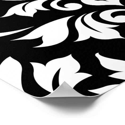 Feuille Damask Big Pattern White on Black Poster (Ecke)