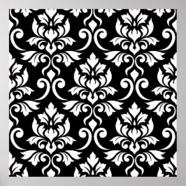 Feuille Damask Big Pattern White on Black Poster