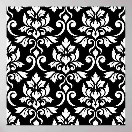 Feuille Damask Big Pattern White on Black Poster (Vorne)