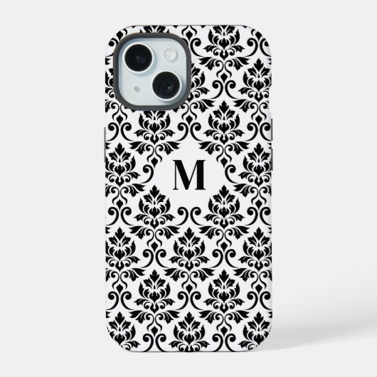 Feuille Damask Black Pattern (Benutzerdefiniert) iPhone 15 Hülle (Rückseite)