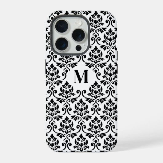 Feuille Damask Black Pattern (Benutzerdefiniert) iPhone Hülle (Rückseite)
