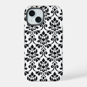 Feuille Damask Lg Muster Black auf Weiß iPhone 15 Hülle
