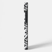 Feuille Damask Lg Muster Black auf Weiß iPhone Hülle (Linke Seite)