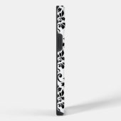 Feuille Damask Lg Muster Black auf Weiß iPhone Hülle (Rechte Seite)