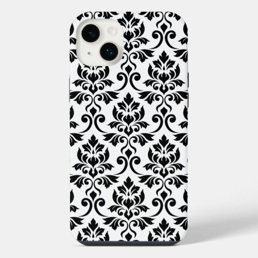 Feuille Damask Lg Muster Black auf Weiß iPhone Hülle (Rückseite)