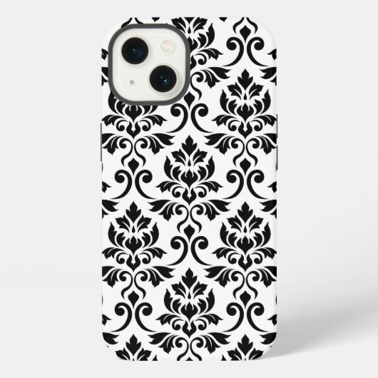 Feuille Damask Lg Muster Black auf Weiß iPhone Hülle (Rückseite)