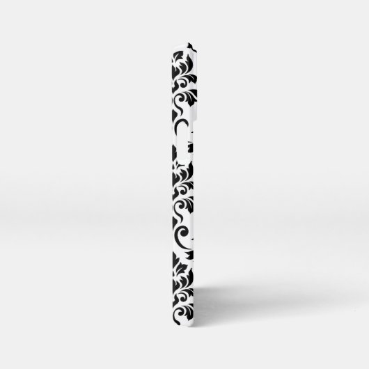 Feuille Damask Lg Muster Black auf Weiß iPhone Hülle (Rechte Seite)