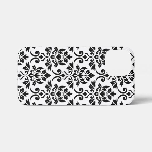 Feuille Damask Lg Muster Black auf Weiß iPhone Hülle (Rückseite (Horizontal))