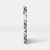 Feuille Damask Lg Muster Black auf Weiß iPhone Hülle (Linke Seite)