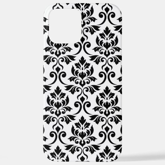 Feuille Damask Lg Muster Black auf Weiß iPhone Hülle (Rückseite)
