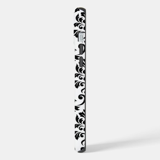 Feuille Damask Lg Muster Black auf Weiß iPhone Hülle (Linke Seite)