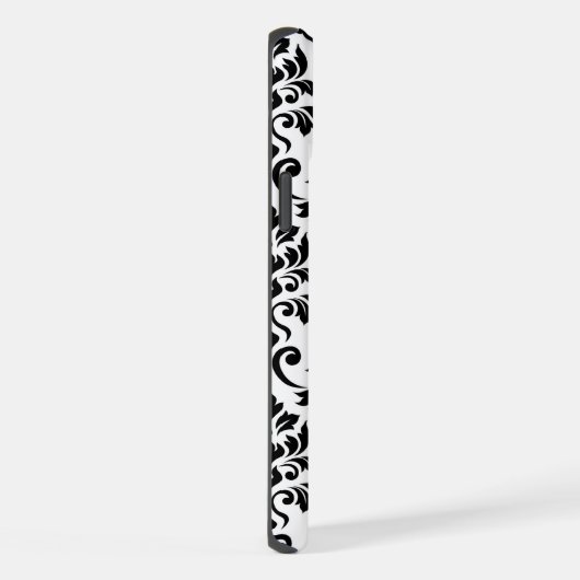 Feuille Damask Lg Muster Black auf Weiß iPhone Hülle (Rechte Seite)
