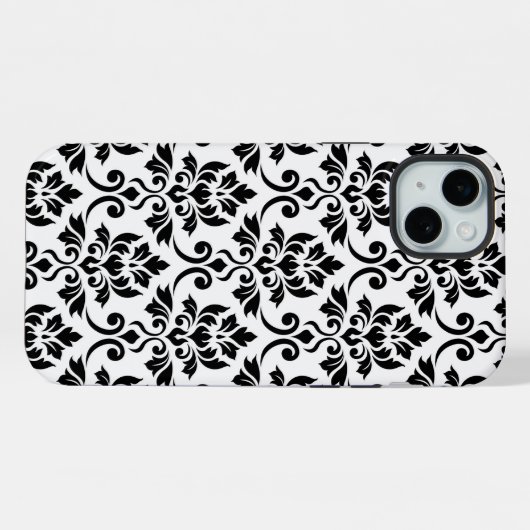 Feuille Damask Lg Muster Black auf Weiß iPhone Hülle (Rückseite (Horizontal))