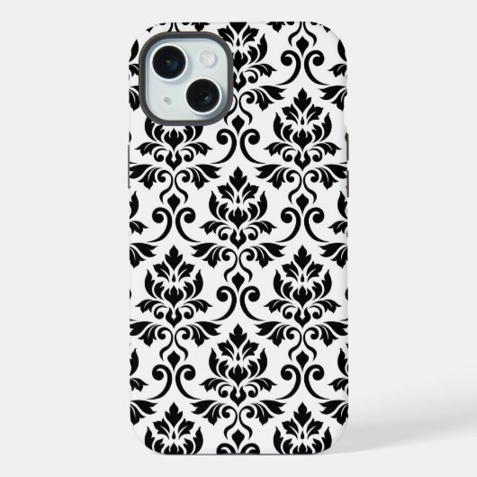 Feuille Damask Lg Muster Black auf Weiß iPhone Hülle (Rückseite)