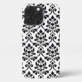 Feuille Damask Lg Muster Black auf Weiß iPhone Hülle (Rückseite)