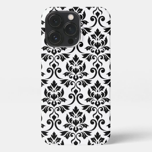 Feuille Damask Lg Muster Black auf Weiß iPhone Hülle (Rückseite)