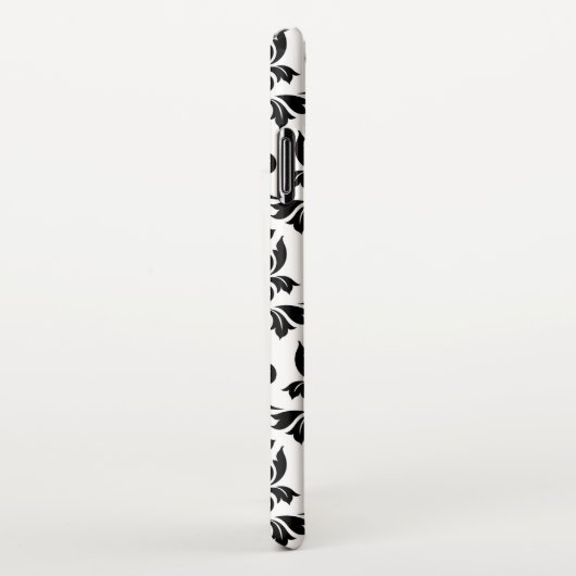 Feuille Damask Lg Muster Black auf Weiß iPhone Hülle (Rechte Seite)