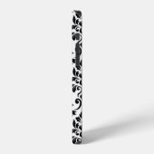 Feuille Damask Lg Muster Black auf Weiß iPhone Hülle (Linke Seite)