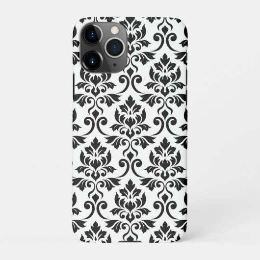 Feuille Damask Lg Muster Black auf Weiß iPhone Hülle (Rückseite)