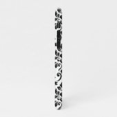 Feuille Damask Lg Muster Black auf Weiß iPhone Hülle (Linke Seite)