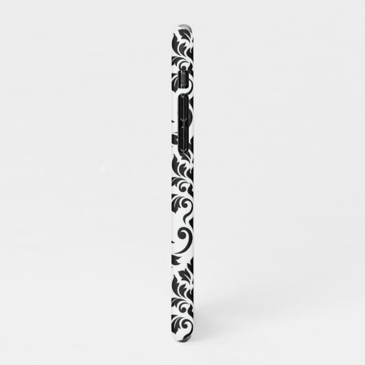 Feuille Damask Lg Muster Black auf Weiß iPhone Hülle (Linke Seite)
