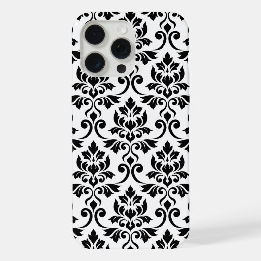 Feuille Damask Lg Muster Black auf Weiß iPhone Hülle (Rückseite)