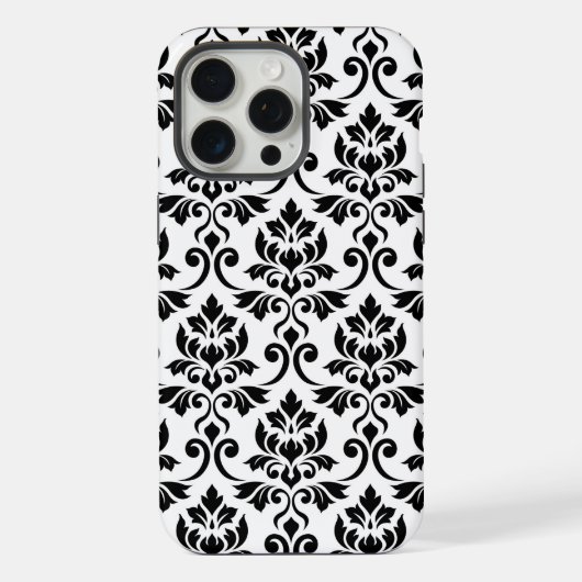 Feuille Damask Lg Muster Black auf Weiß iPhone Hülle (Rückseite)