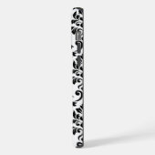 Feuille Damask Lg Muster Black auf Weiß iPhone Hülle (Linke Seite)