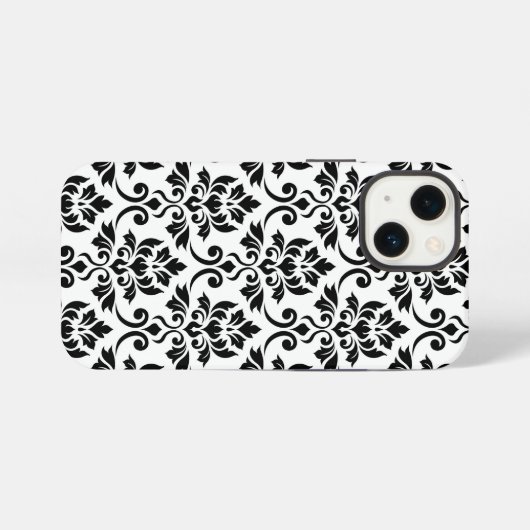 Feuille Damask Lg Muster Black auf Weiß iPhone Hülle (Rückseite (Horizontal))
