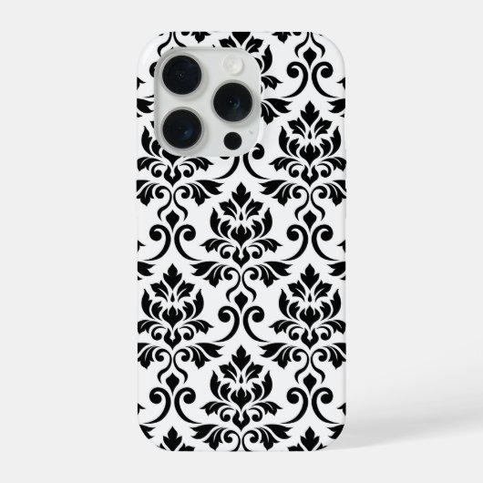 Feuille Damask Lg Muster Black auf Weiß iPhone Hülle (Rückseite)