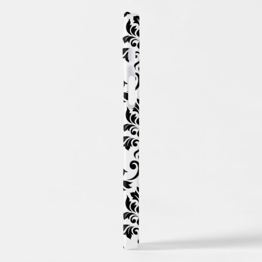 Feuille Damask Lg Muster Black auf Weiß iPhone Hülle (Linke Seite)