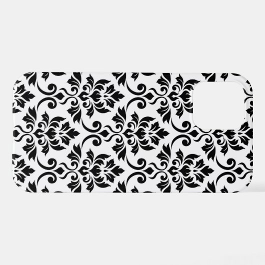 Feuille Damask Lg Muster Black auf Weiß iPhone Hülle (Rückseite (Horizontal))