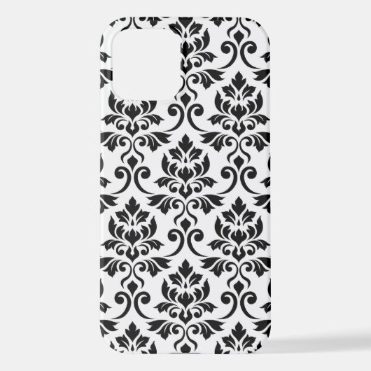 Feuille Damask Lg Muster Black auf Weiß iPhone Hülle (Rückseite)