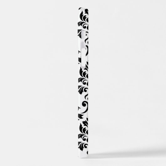 Feuille Damask Lg Muster Black auf Weiß iPhone Hülle (Linke Seite)