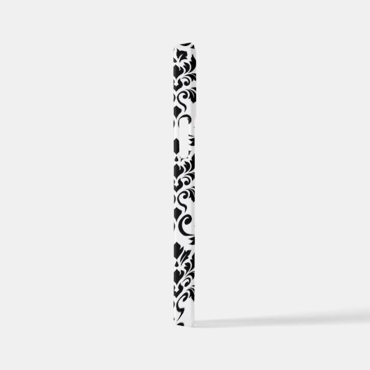 Feuille Damask Lg Muster Black auf Weiß iPhone Hülle (Rechte Seite)