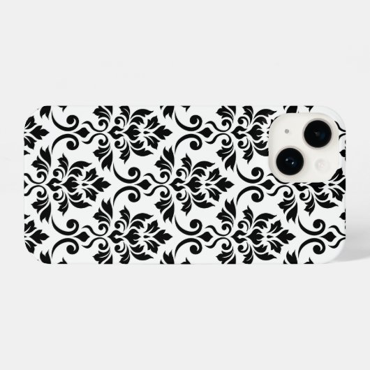 Feuille Damask Lg Muster Black auf Weiß iPhone Hülle (Rückseite (Horizontal))