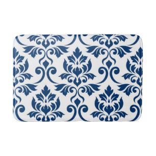 Feuille Damask Lg Muster Dunkelblau auf Weiß Badematte