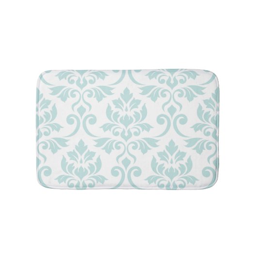 Feuille Damask Lg Muster Light Aquamarin auf Weiß Badematte (Vorderseite)