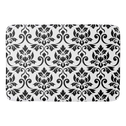 Feuille Damask Muster Black auf Weiß Badematte (Vorderseite)