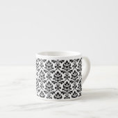 Feuille Damask Muster Black auf Weiß Espressotasse (Vorderseite Rechts)