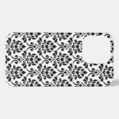 Feuille Damask Muster Black auf Weiß iPhone Hülle (Rückseite (Horizontal))