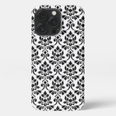 Feuille Damask Muster Black auf Weiß iPhone Hülle (Rückseite)