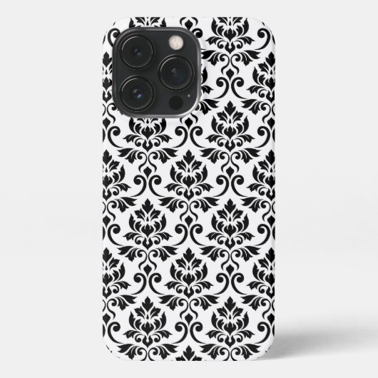 Feuille Damask Muster Black auf Weiß iPhone Hülle (Rückseite)
