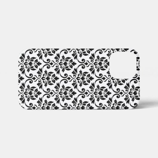 Feuille Damask Muster Black auf Weiß iPhone Hülle (Rückseite (Horizontal))