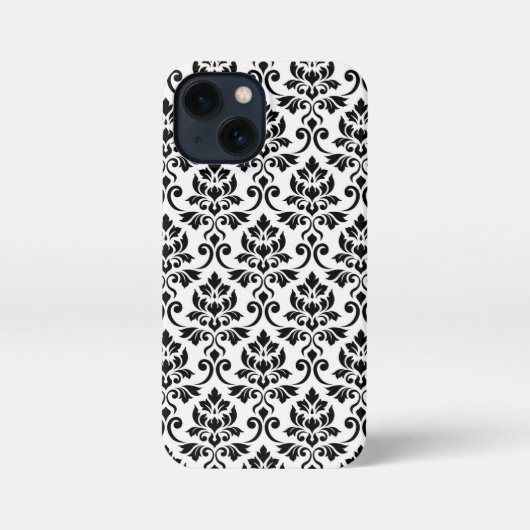 Feuille Damask Muster Black auf Weiß iPhone Hülle (Rückseite)