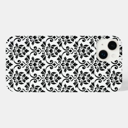 Feuille Damask Muster Black auf Weiß iPhone Hülle (Rückseite (Horizontal))