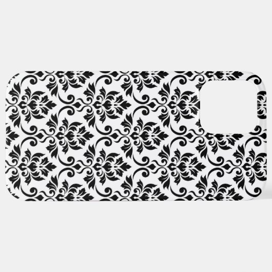 Feuille Damask Muster Black auf Weiß iPhone Hülle (Hinten horizontal)